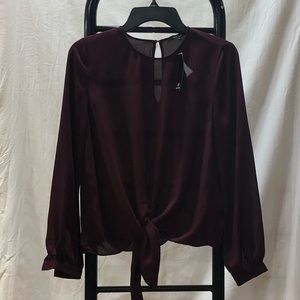 Burgundy ladies size small tie front dress blouse